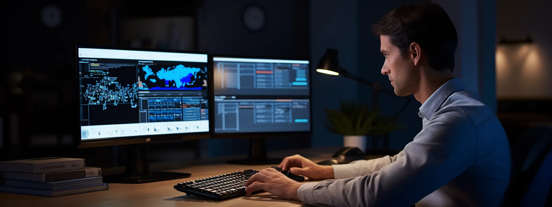 a person sitting at a computer, taking a technical seo course and learning how to optimize a website for search engines.