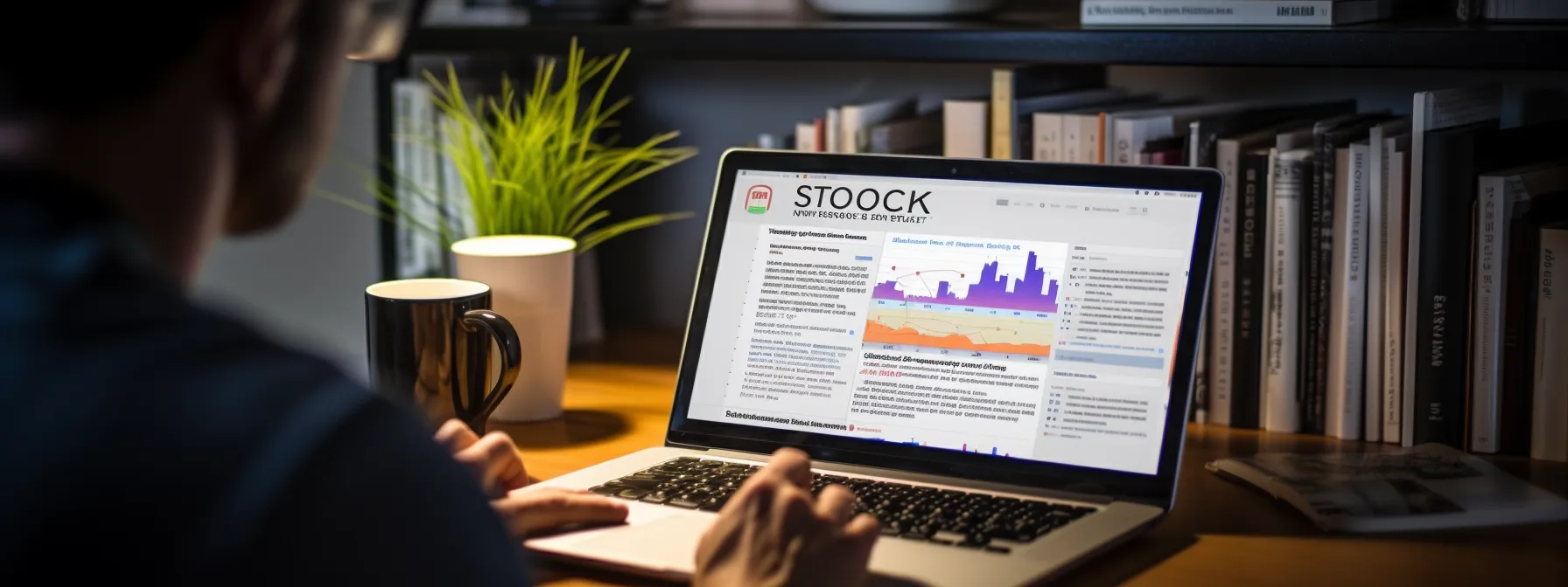 a person reading seo books recommended on seotheory.com, surrounded by stacks of books and notes, with a computer screen showing improved search engine rankings and increased organic search traffic.