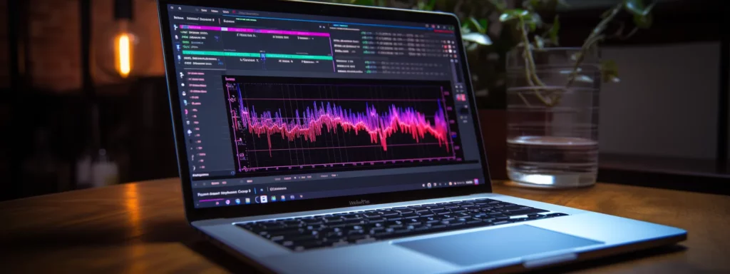 a laptop displaying a website with a graph showing successful seo strategies and keywords.