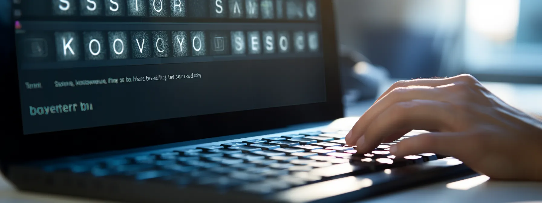 a person typing on a keyboard with the words