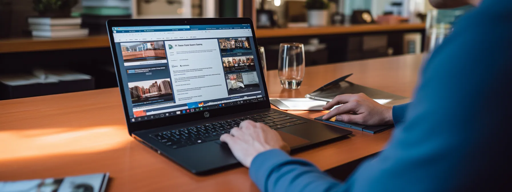 a person completing an online seo training course using a laptop and studying materials.