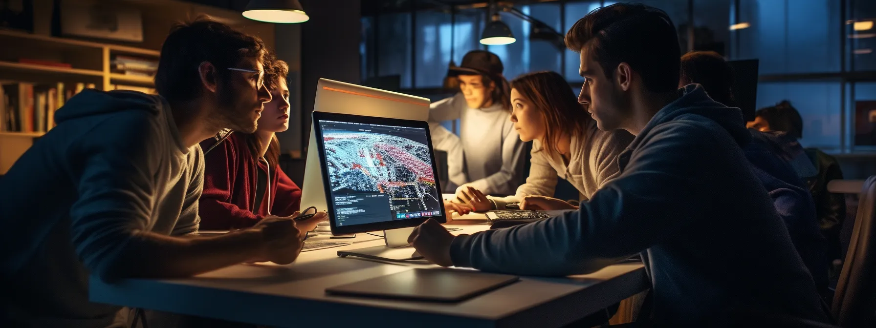 a group of students studying online and learning about seo techniques and strategies.