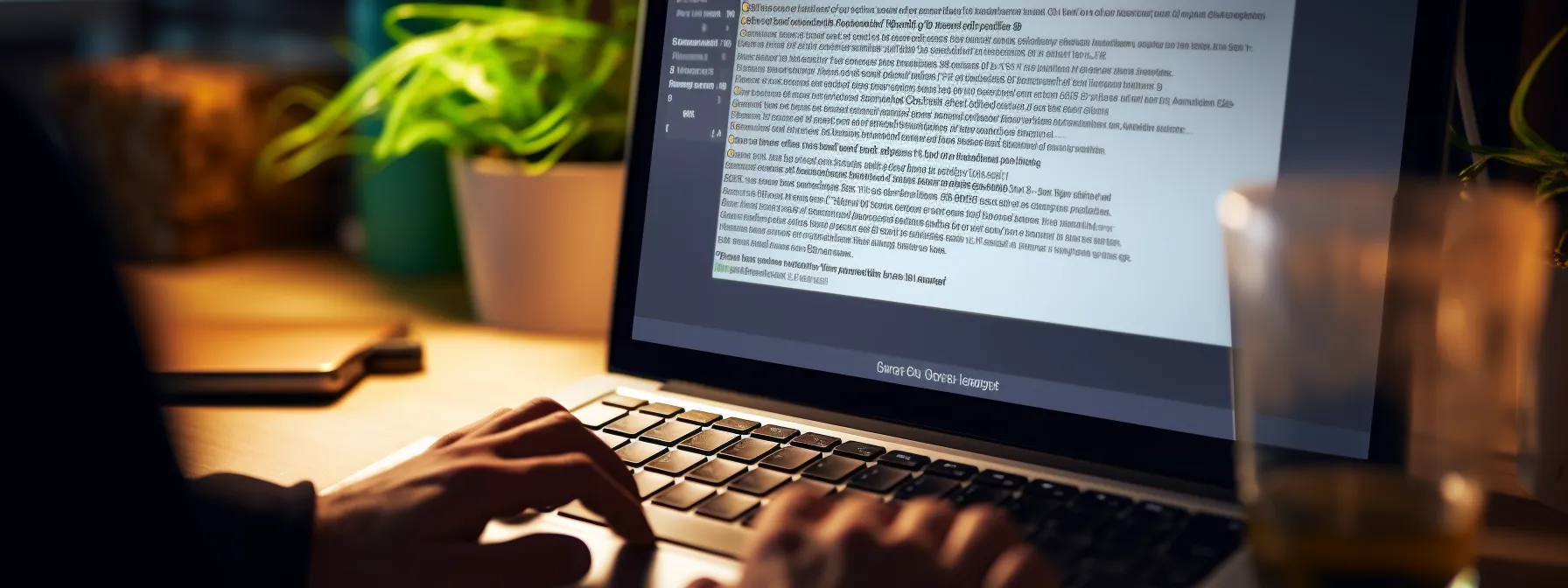 a computer screen displaying a website's title tag and meta description fields, with a person typing in optimized keyword phrases.