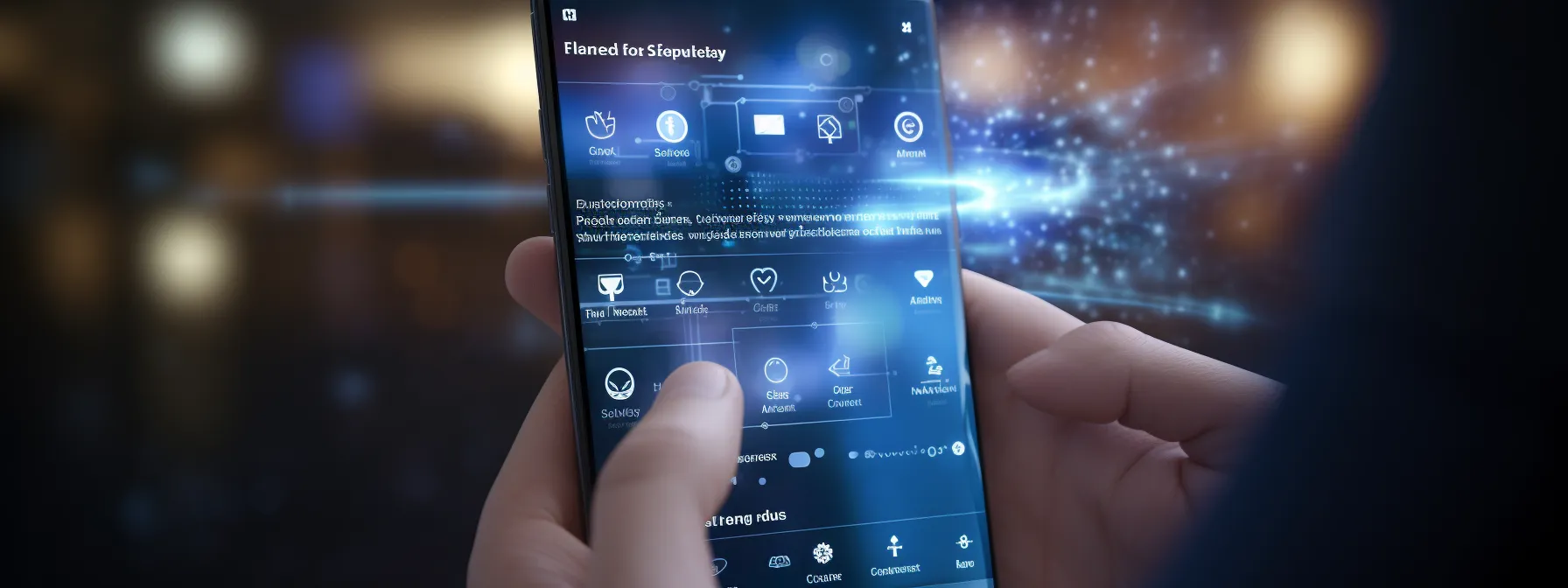 a person speaking into a smartphone with a search word cloud floating above them.