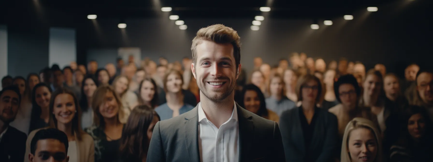 a person displaying their seotheory certification, standing out in a crowd of job seekers.
