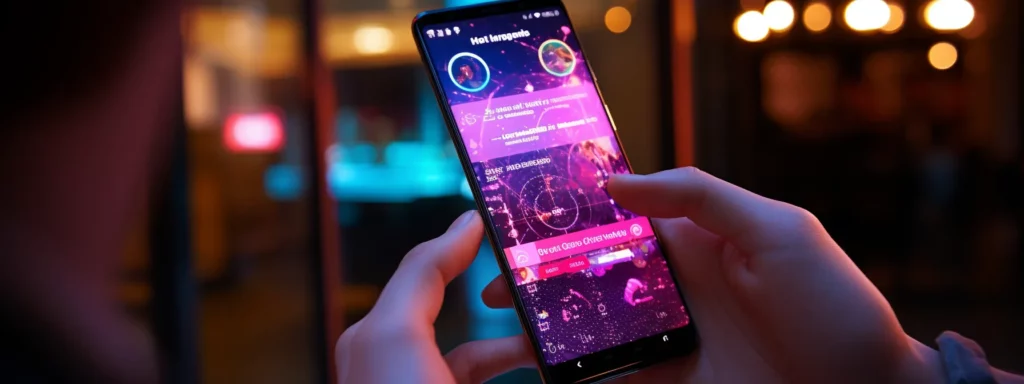 a person looking at a mobile phone screen, with various seo-related graphics and text displayed on the screen.