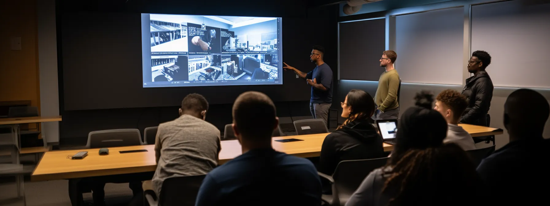 a group of students observing a presentation on real-life seo case studies.
