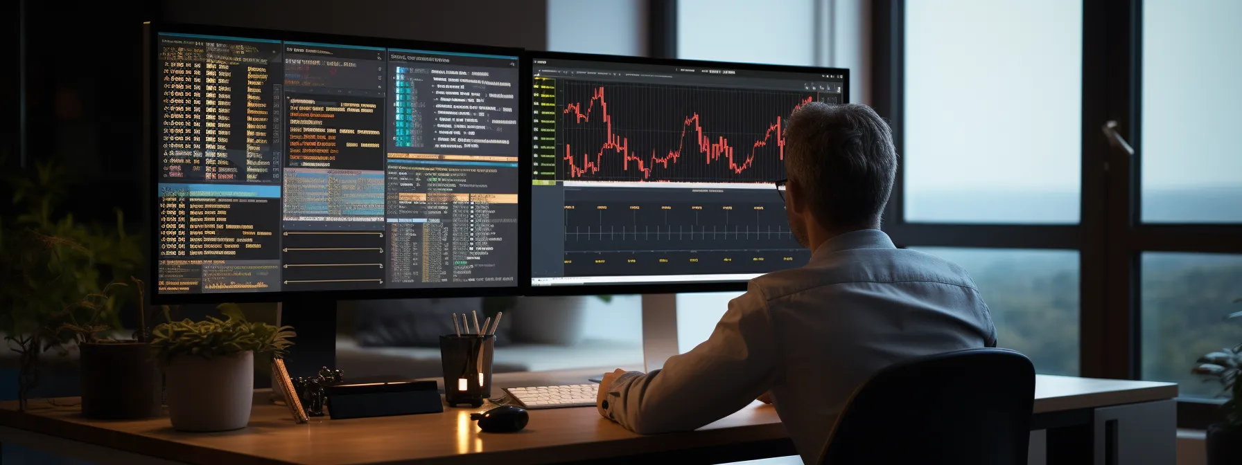 a person studying a computer screen with graphs and charts showing website rankings and link profiles.