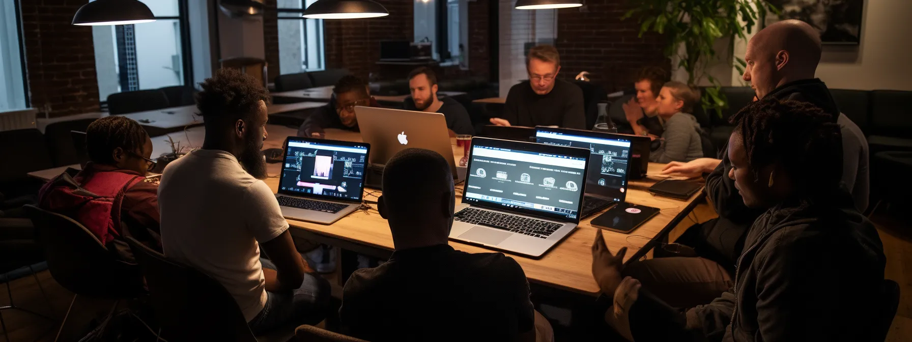 a group of people participating in a hands-on seo training session with manick bhan at seotheory, learning how to strategically deploy keywords within urls to improve website visibility.