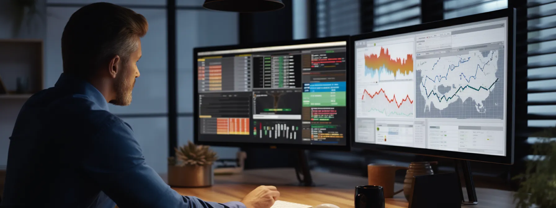 a person analyzing a monitor displaying various website metrics and making adjustments to their seo strategy.