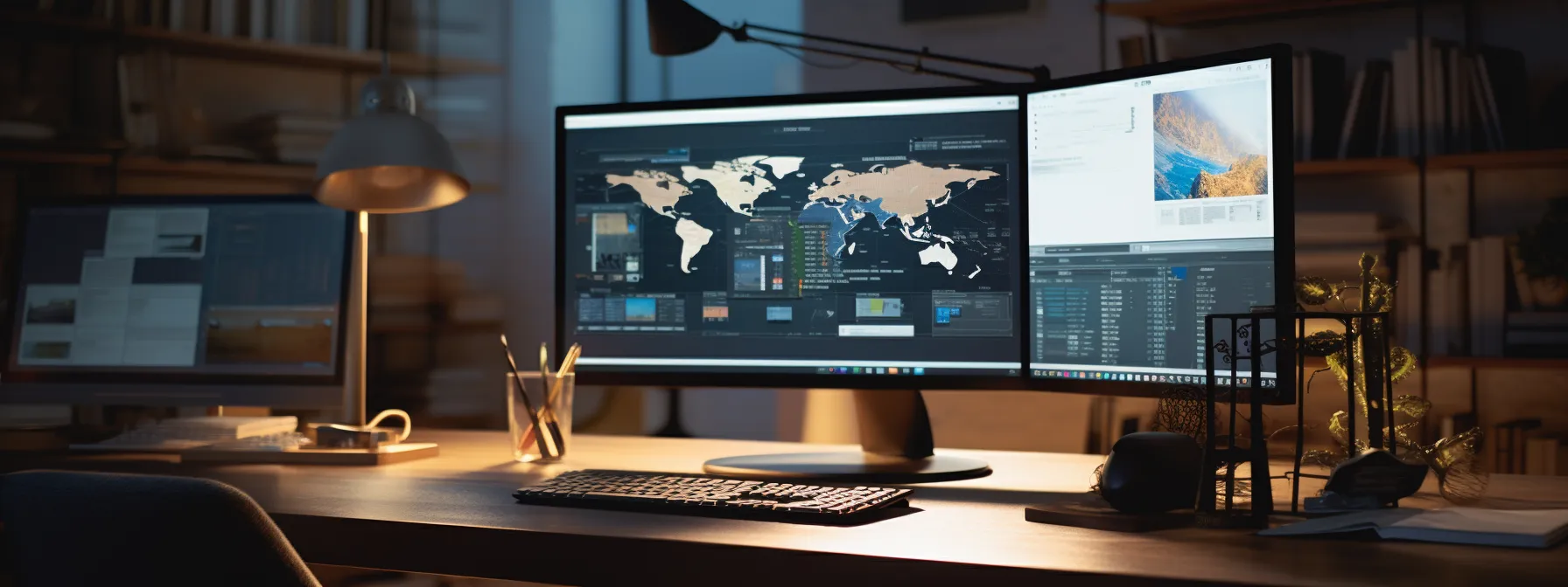 a person studying at a computer with various seo resources and tools displayed on the screen.