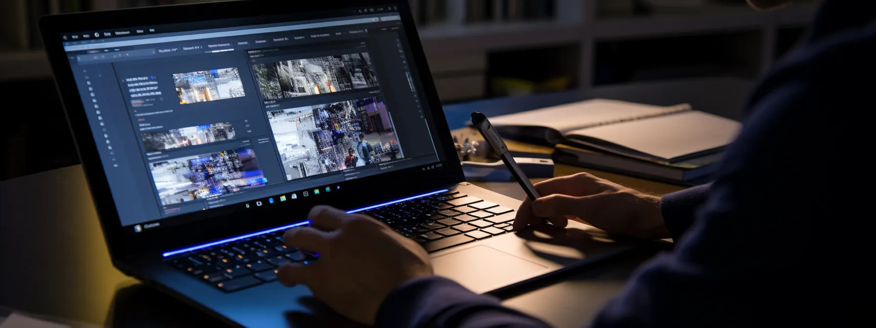 a person studying seotheory's comprehensive guide on a laptop, taking notes.