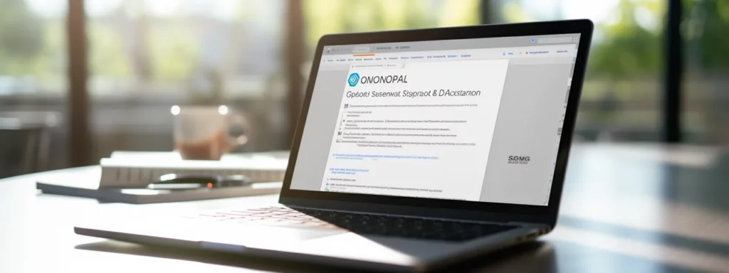 a laptop displaying a webpage with a search engine optimization course title and a hand holding a pen ready to take notes.