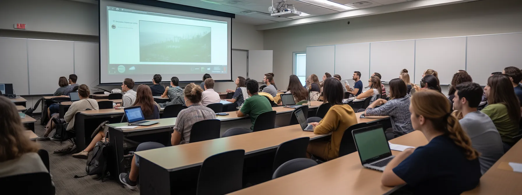 a classroom filled with students attentively listening to a seo instructor.