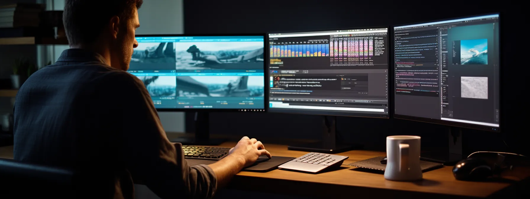 a person sitting at a computer, studying and analyzing seo tools and strategies.
