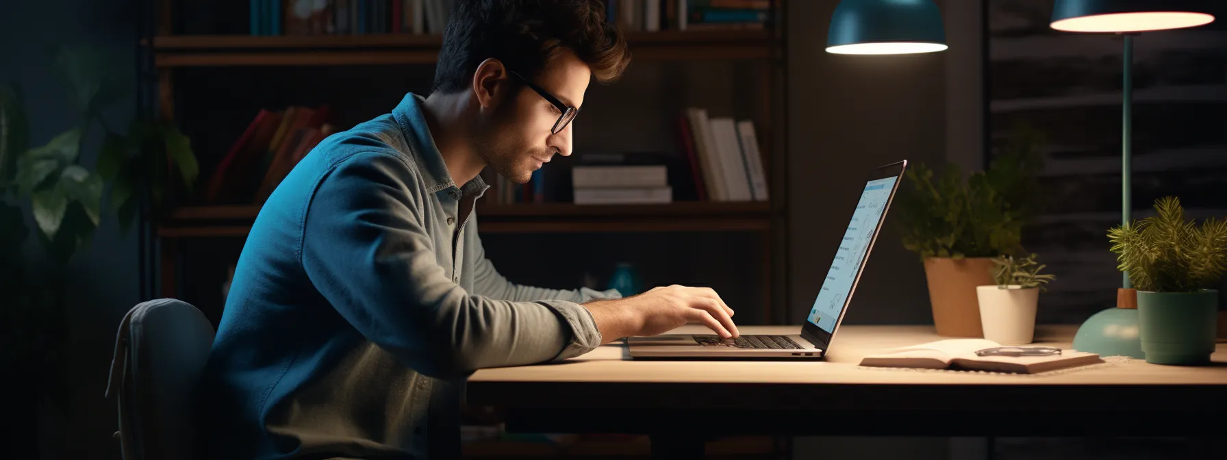 a person sitting at a computer, accessing moz.com for seo learning with seotheory guidance.