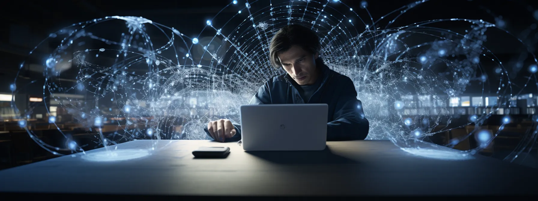 a content marketer analyzing a web of interconnected links.