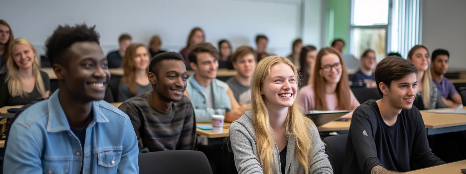 a group of students sitting in a classroom, listening attentively to an seo expert.