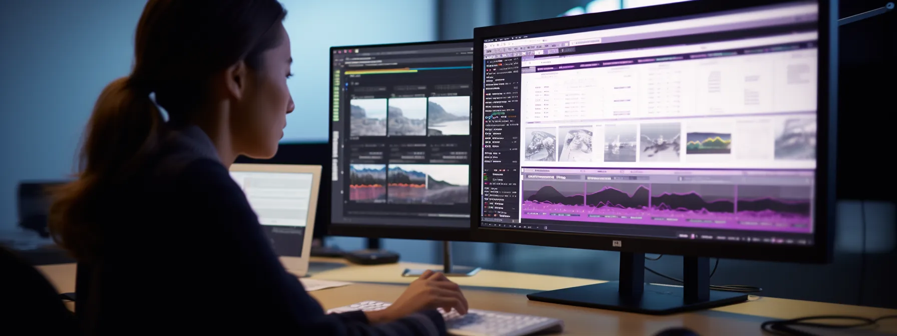 a person using a computer to optimize keywords and analyze website structure.