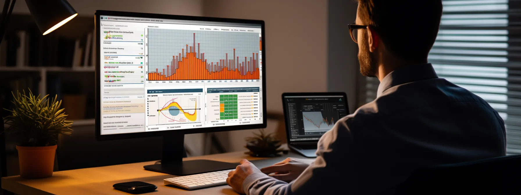 a person analyzing data on a computer screen to optimize content reports for seo success.