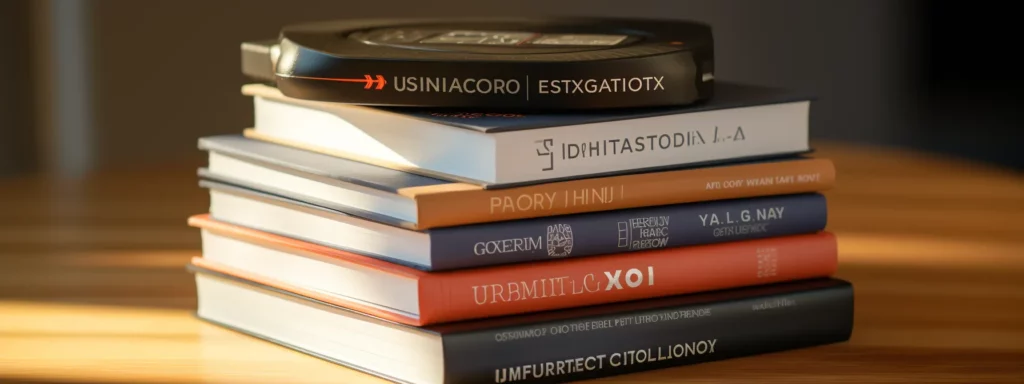 a stack of top-rated seo theory books with the title "ultimate guide" prominently displayed.
