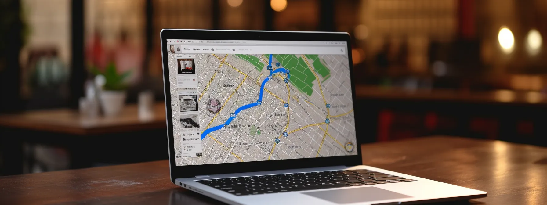 a laptop displaying a website with a map and targeted keywords for local seo.