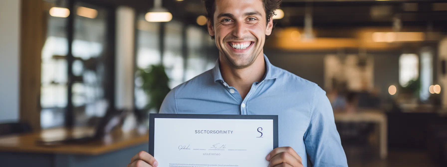 a person proudly holding their seotheory certificate with a smile.