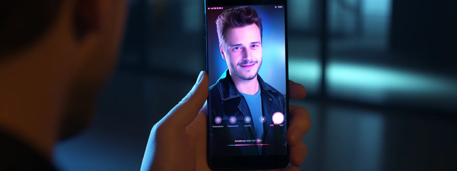 a person speaking into a smartphone, with voice search technology being emphasized.