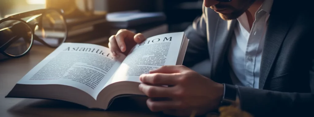 a person reading a book titled "mastering seo marketing: a comprehensive guide with seotheory."
