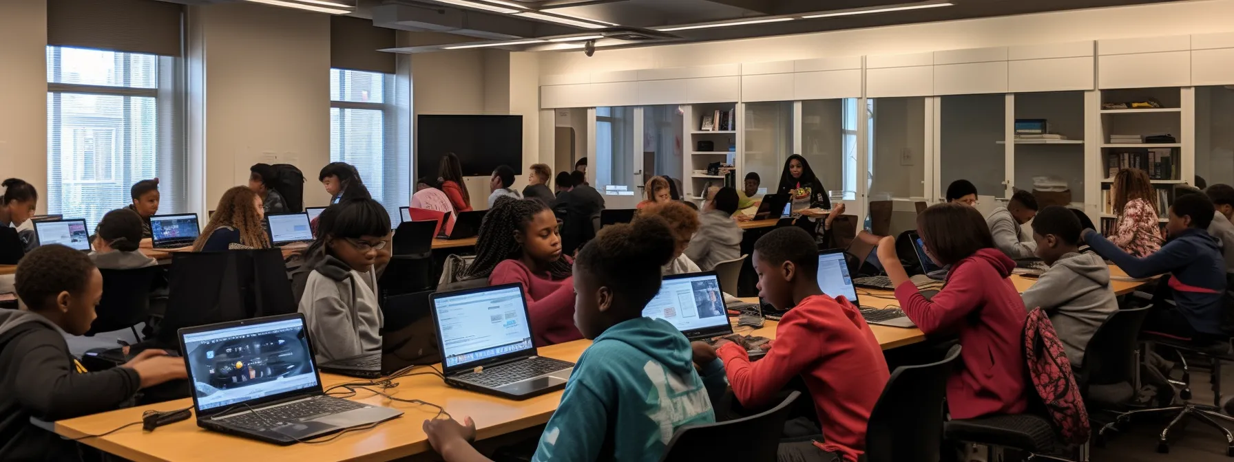 a classroom filled with students of different ages and backgrounds engaged in a variety of learning activities, such as online modules, group discussions, and hands-on exercises, all focused on mastering the intricacies of search engine optimization (seo).