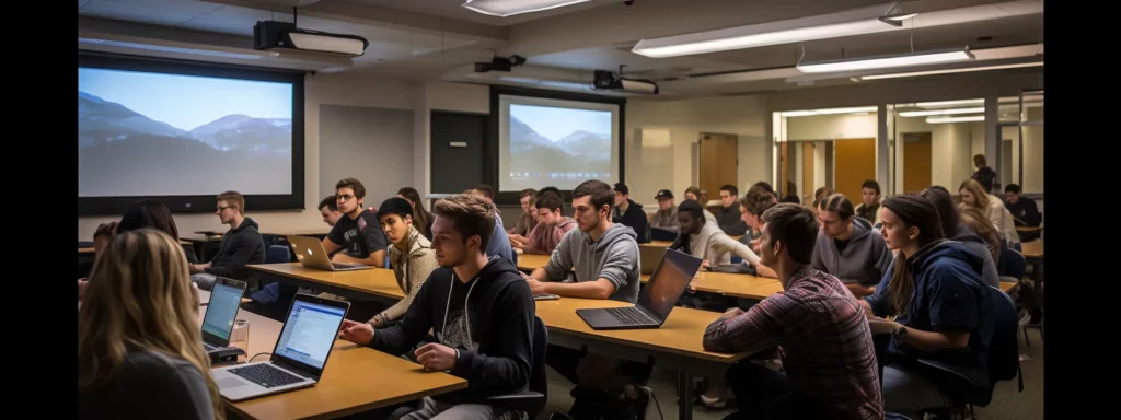 a group of students sitting in a classroom, engaged in a local seo training session.