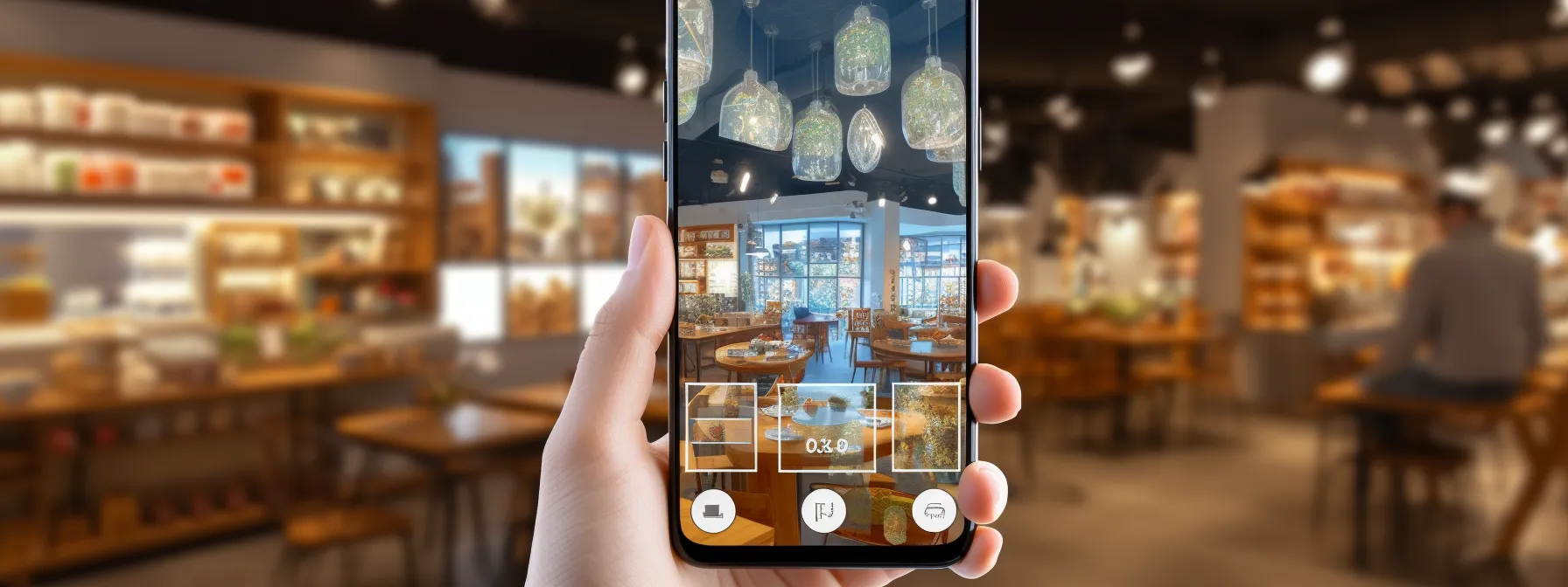 the image could show a person holding a smartphone with voice search results displayed on the screen, surrounded by icons representing local businesses and locations.