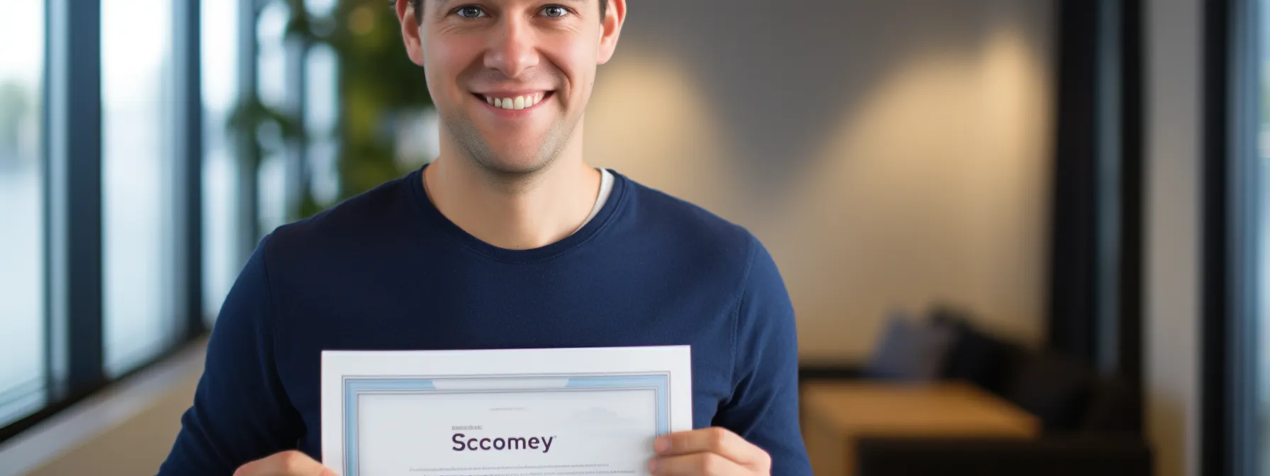a person holding a certificate from seotheory with a confident and determined expression.